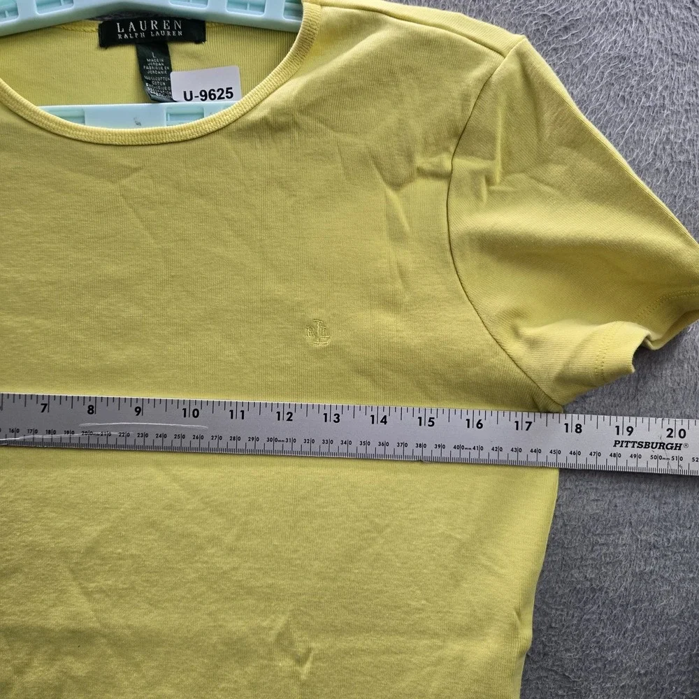 Lauren Ralph Women Shirt L Yellow Small Chest Logo Embroidery Crew‎ Neck